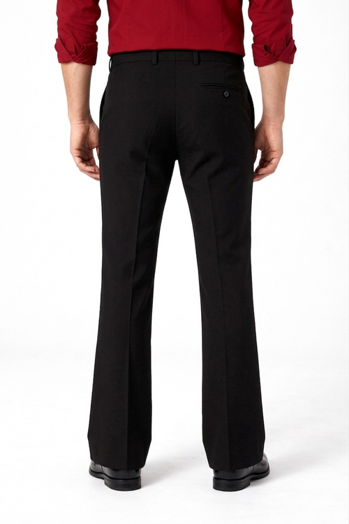 Black bootcut trousers for men back view